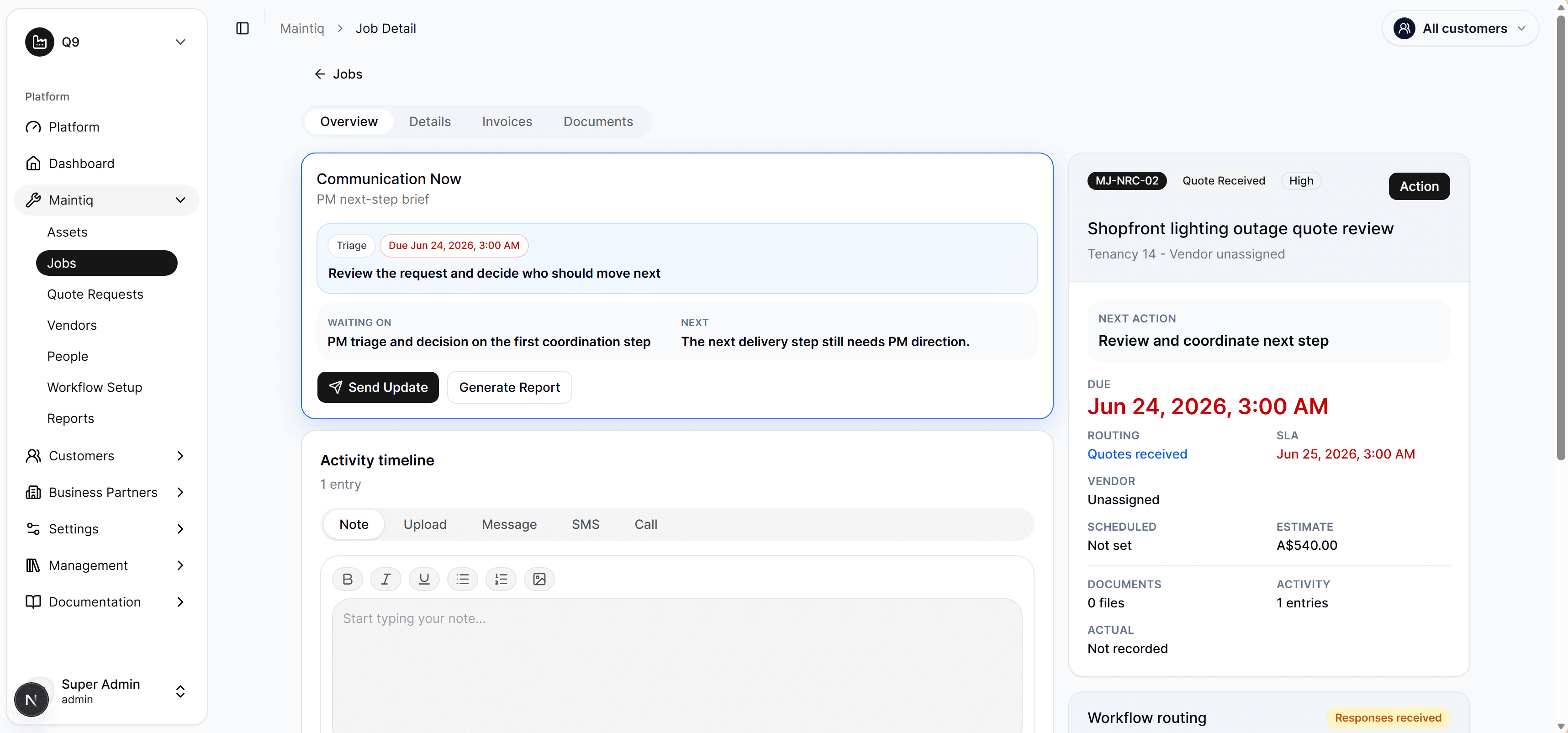 Detailed job workspace screenshot