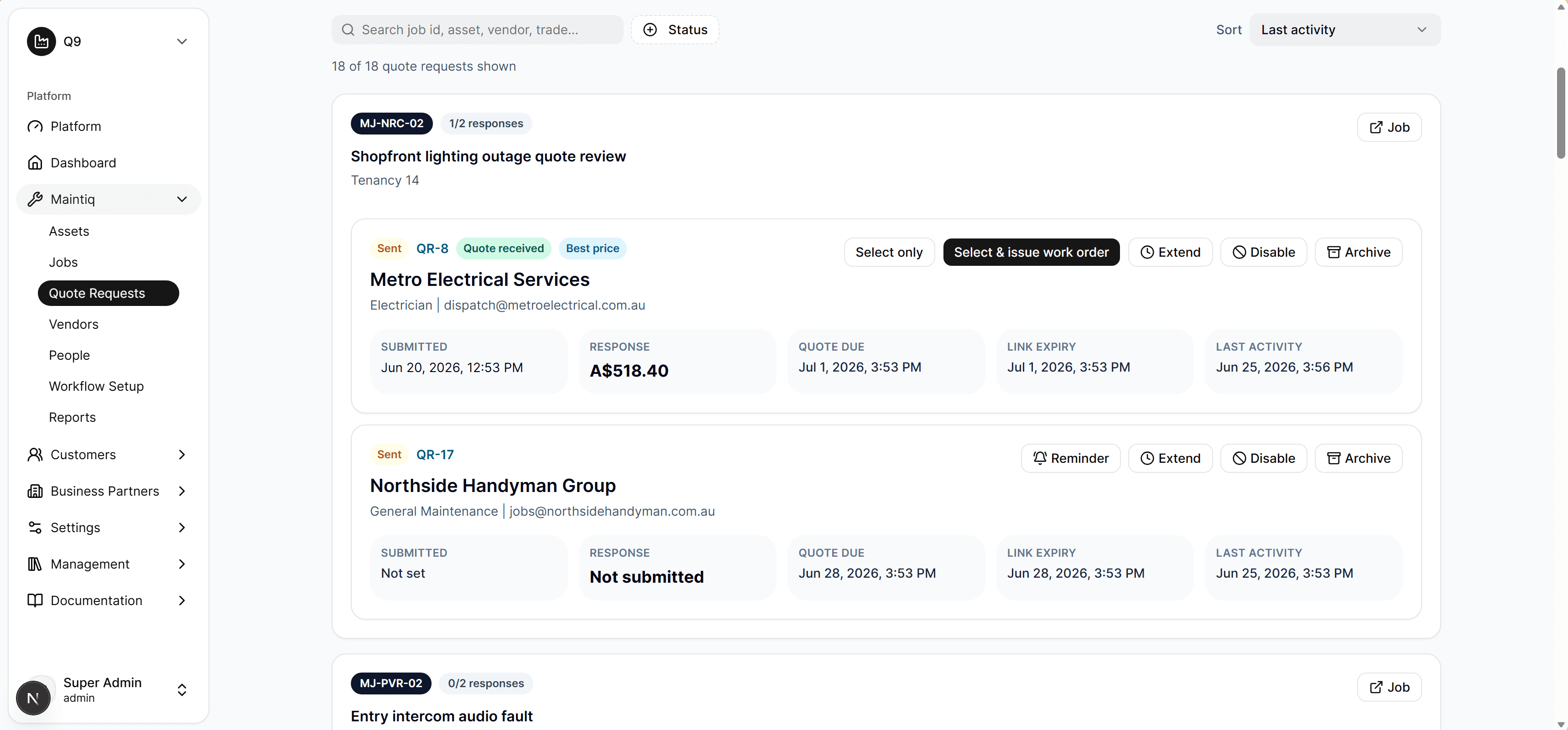 Quote request flow screenshot